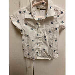 Monica + Andy 100 %Organic Cotton 2T Button Down Shirt White Blue Eye Pattern